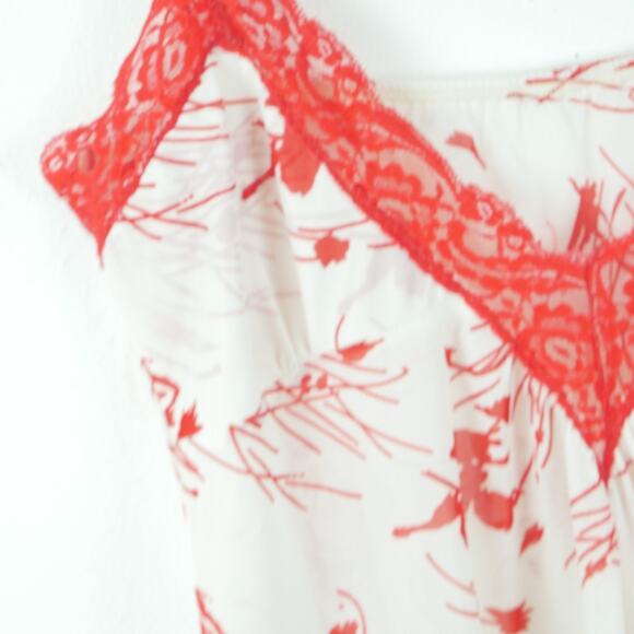 Vintage S Nightgown Slipdress Coquette Feminine Dainty Red Lace Floral 70s Glam - Picture 4 of 9